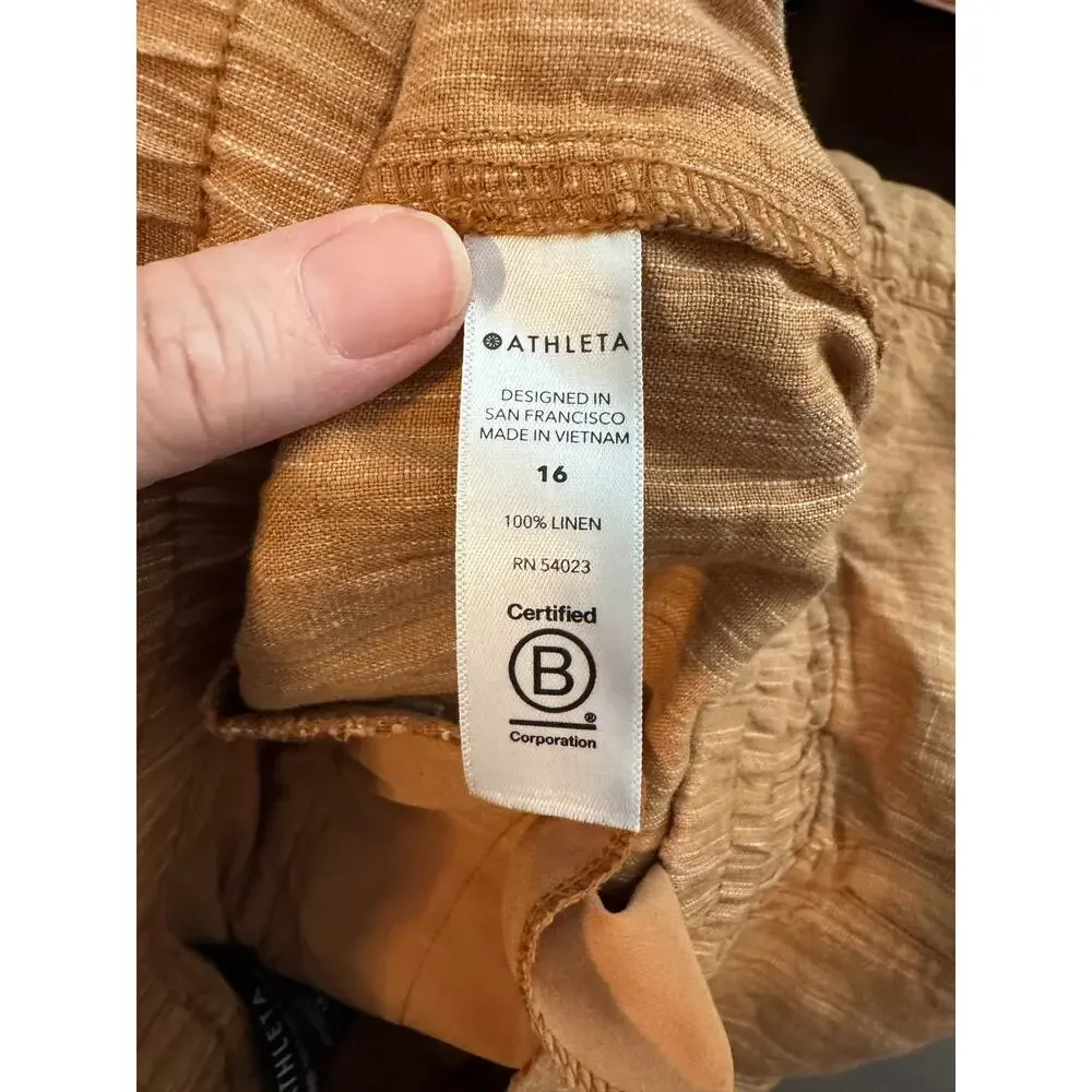 Athleta New Cabo Linen Textured 4" Shorts Drawstring Light Brown Size 16 - Picture 4 of 9